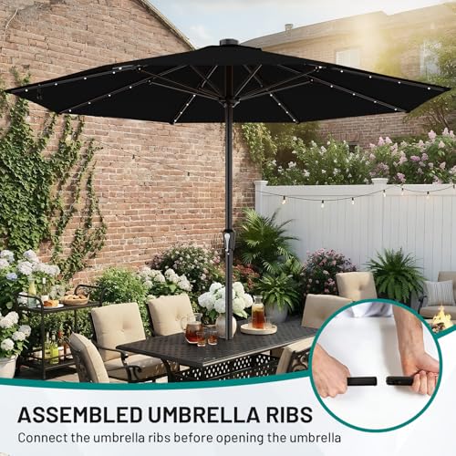 Image of AreShark 11FT Large Patio Umbrella with Solar Lights, Lighted Solar Umbrella with Crank, Outdoor Table Market Umbrellas for Garden, Deck, Backyard, Pool and Beach, Black
