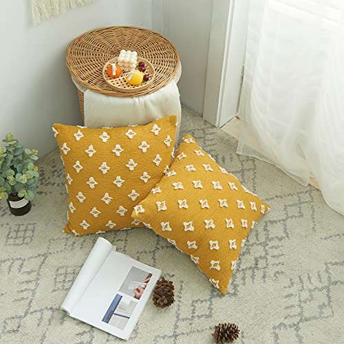 Etasop Throw Pillow Covers With Insert Included, Rhombic Jacquard Pillowcase Soft Square Cushion Case For Fall Couch Sofa Bed Bedroom Living Room (2 Pcs Yellow)… #TOP1