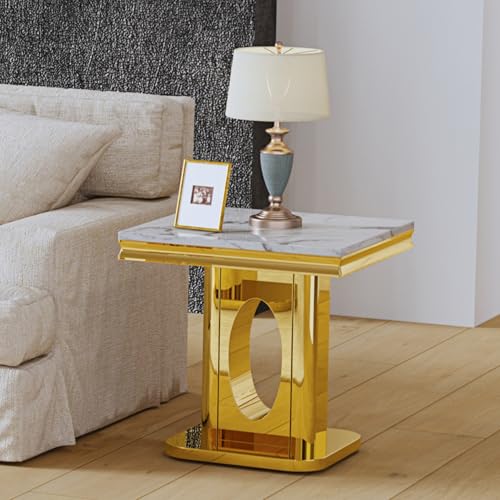 Luxury Square End Table, 23" White Faux Marble Top and