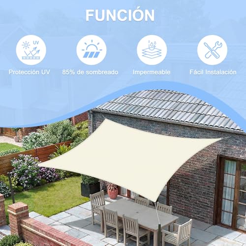 Toldo vela de sombra resistente a la intemperie y rayos UV crema 3