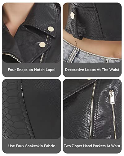 Women Faux Leather Vest Sleeveless Cropped Moto Biker Motorcyle Snakeskin Vest Jackets 063 Black S #TOP4