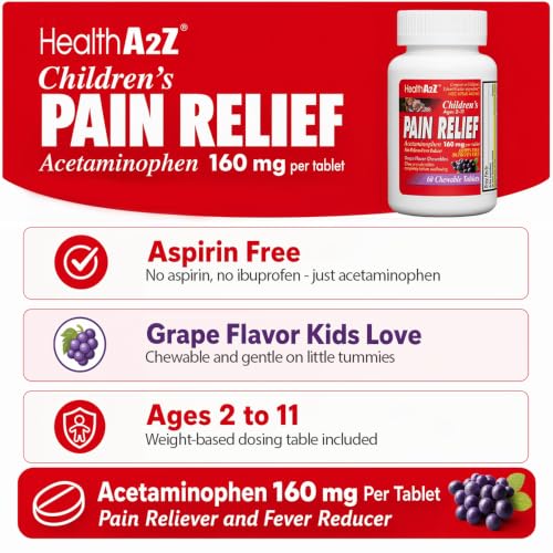 Image of HealthA2Z Children's Pain Relief, Acetaminophen 160mg, Chewable 60 Tablets