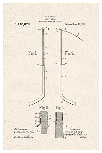 Laminated Hockey Stick 1915 Official Patent Diagram Black White Poster Dry Erase Wall Art 24x36