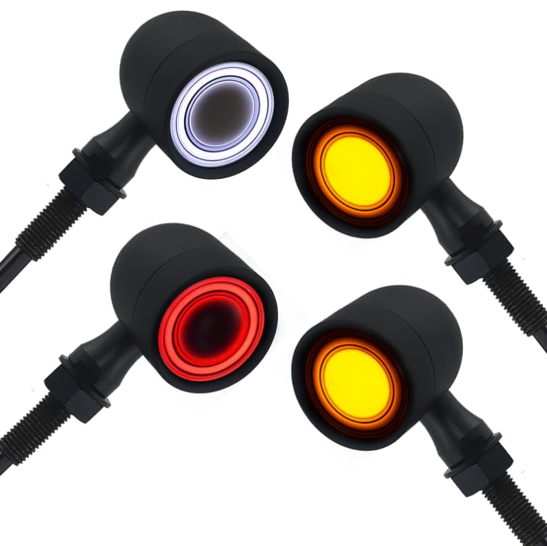 Image of Motorcycle Turn Signals LED Front Rear Lights 4 PCS, Vintage 40 LEDs Switchback Blinkers for Running Turn Braking, Universal Fit Harley Chopper Bobber-Suzuki Yamaha Honda-Black