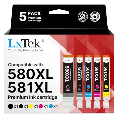 580XXL 581XXL Ink Cartridge Replacement for Canon PGI-580 CLI-581 Ink Compatible for Pixma TS6250 TS6350 TS8250 TS6351 TS6251 TS705 TS8550 TS5150 TS6250 TS8500 TS8252 TS9150 TS9155, 5-Pack