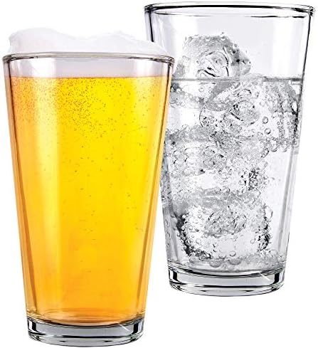 1 Pint Beer Glasses - 2 Pack – Elegant 16 oz Tall Clear Drinking Glass and All Purpose Tumblers – Pub Style Design For Home Dining, Bars, and Parties – by Kitchen Lux