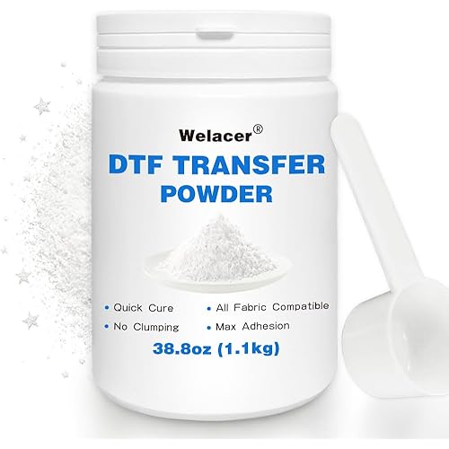 DTF Powder White 38.8oz (1.1kg), No Clumping Hot Melt Adhesive Transfer Powder for L1800 – All Fabric Compatible, Strong Adhesion, Quick Cure
