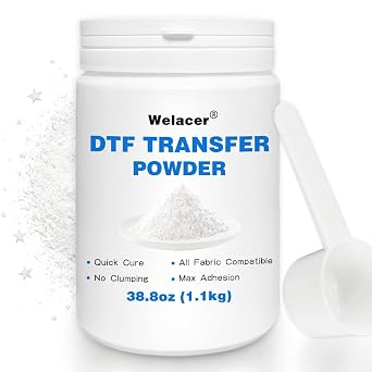 DTF Powder White 38.8oz 1.1kg, No Clumping Hot Melt Adhesive Transfer Powder for L1800 All Fabric Compatible, Strong Adhesion, Quick Cure