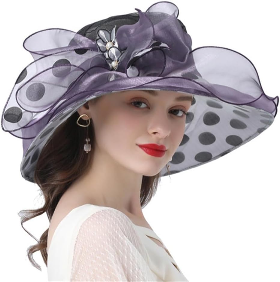 Ladies Elegant Organza Hat Women's Street Casual Sun Hat Decorative Big Brim Hat Hats(Colour 3)