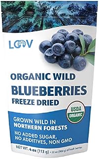 Dried Organic Wild Blueberries, no added sugar, 4 oz, freeze-dried blueberries from Nordic