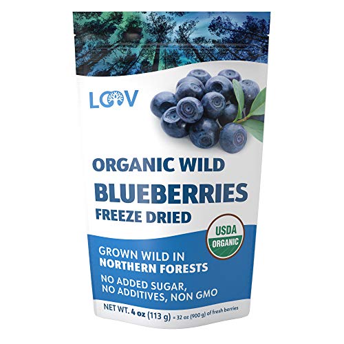 Dried Organic Wild Blueberries, no added sugar, 4 oz, freeze-dried blueberries from Nordic