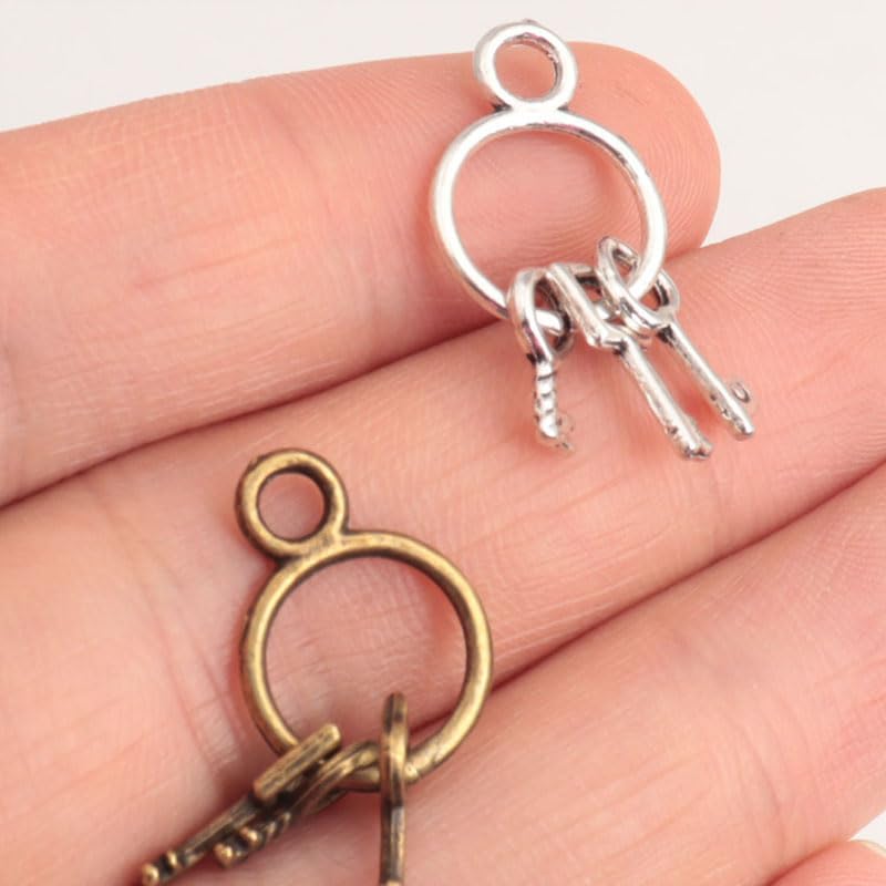 30pcs Vintage Bronze & Antique Silvery Key Charms - Zinc Alloy Geometric Pattern Pendants for DIY Jewelry Making image 3