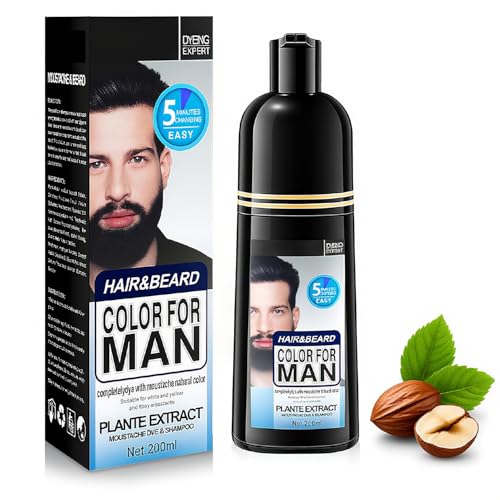 Black Beard Dye For Men, Natural Beard Dye Black For Gray Coverage, No-Mess Formula, Quick Coloring And Long-lasting Effect(200ML)