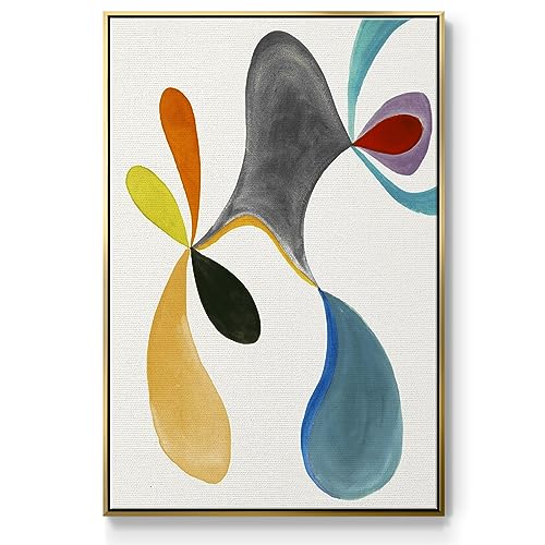 Renditions Gallery Canvas Abstract Wall Art Paintings & Prints Colorful Paint Splash Modern Rustic Watercolor Gold Floater Framed Decorations for Bedroom Office Kitchen - 27"x41" LT544