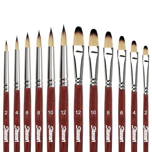 Sdanart 12 pcs Acrylic Paint Brushes Set,6 Professional Round Pointed