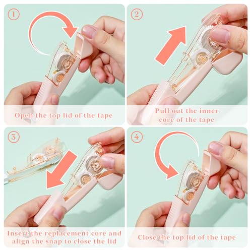 Temiary 3 Pcs Correction Tapes with 3 Pcs Extra Refills, Aesthetic White Pull Out Tape, Easy Grip & Carry, Works with Multiple Pens, Smooth for School & Office Workers (Yellow/Pink/Purple)