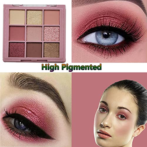 Daeuwiutr Pink Rose Red Brown Eyeshadow Palette Makeup Cream Shimmer Highly Pigmented Eye Shadow Palettes 9 Colors Matte Waterproof Long Lasting Korean Eye Shadow(6#) #TOP3