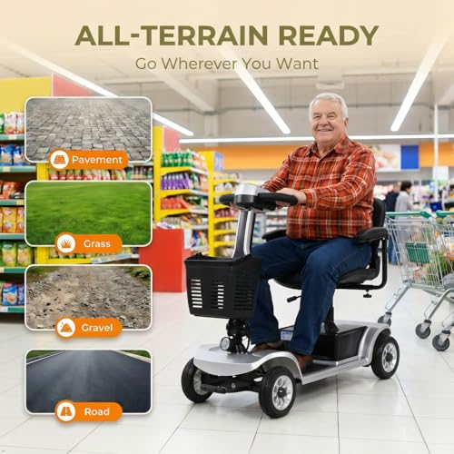 Image of Movcan S-02 4 Wheel Electric Mobility Scooter for Adults & Seniors, 419 LB Capacity,Up to 4 MPH 22 Miles Long Range, Foldable Electric Wheelchair for Travel with 360 Swivel Seat & UL Certified Safety