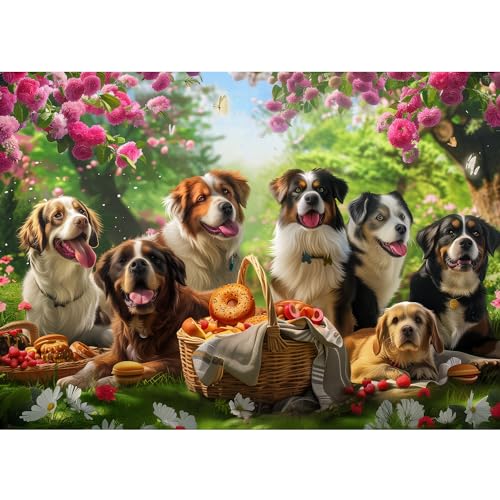 MISITU ジグソーパズル 1000ピース パズル 風景 絵画 ペット 犬 動物 プレゼント 誕生日 クリスマス おしゃれ インテリア 犬のお茶会 (50 x 70 cm)