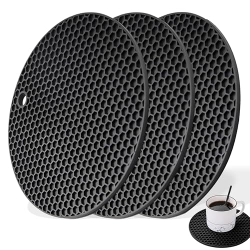 3 Stück Topfuntersetzer für heiße Töpfe und Pfannen, Multifunktional Hitzebeständig Topflappen, Rutschfester Untersetzer aus Silikon, für Töpfe, Teekannenund Schüsseln (Schwarz)