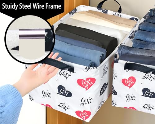 Image of Large Valentine's Day Basket Heart Shaped Storage Bin for Gifts Collapsible Organizer Room Decor (Red Black Love You)