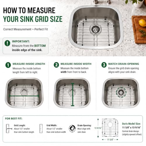 MONSINTA Kitchen Sink Grid and Stainless Steel Sink Protectors, Sinks Bottom Grid, Sinks Mats and Sink Racks for Bottom of Kitchen Sink, 11 5/8'' x 13 9/16'' with Rear Drain for Double Bowl by MONSINTA - Used condition - Image 7