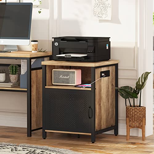 Fatorri End Table With Charging Station, Farmhouse Side Table With Storage, Rustic Wood And Metal Nightstand And Bedside Tables For Bedroom And Living Room (Rustic Oak) #TOP7