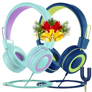 VotYoung Kids Headphones with Microphone for Kids, 2 Pack Kids Headphones with Sharing Splitter, Wired Kids Headset with 91dB Volume Limit, On-Ear Stereo Headset for School/Tablet/Travel