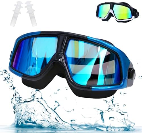 FLYSKY Gogles Adulto Natacion, AntiNiebla UV, Antivaho, Ajustables, Azul