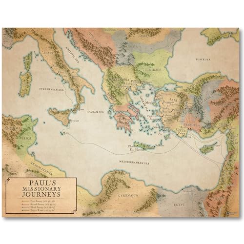 Paul’s Missionary Journeys Bible Poster - Early Church Artwork for Classroom, Biblical map of Ancient Christian World, Religious Home Decor (16x20")