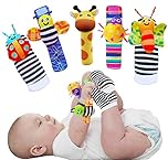 Foot Finders & Wrist Rattles for Infants - Developmental Texture Toys for Babies - Infant Socks & Baby Wrist Rattle - Newborn Toys for Girls Boys 0-3 3-6 6-9 Months