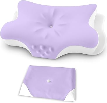 VJASD 1 Pack Cooling Breathable Contour Cervical Neck Pillowcase with Zipper, Queen Size Ergonomic Neck Support Pillow Cover Only, Ideal for Side, Back & Stomach Sleepers, Purple