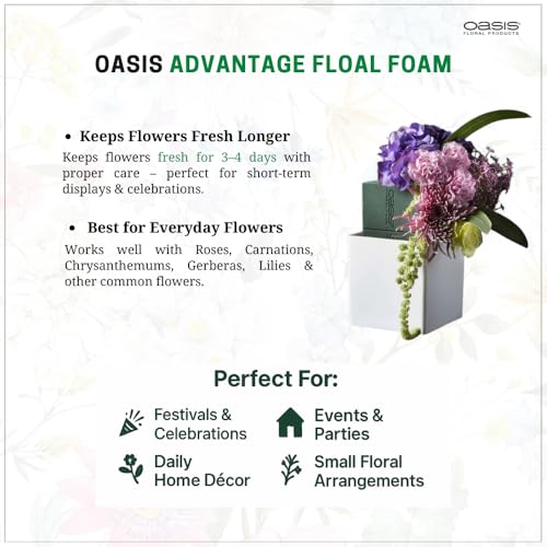 Image of Oasis Pack of 10 Advantage Floral Foam Bricks | Green Florist Foam Blocks for Flower Arrangements in Home Decor, Weddings, Events, Festivals & More | Size 9 x 3 x 4 Inches