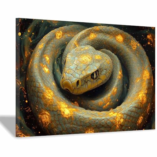 Toile serpent enchanté lumineux TERUEA tableau d'art haut de gamme encadré vert olive