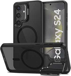 TheGiftKart Hybrid Matte Frosted Back Cover Case for Samsung Galaxy S24 5G Compatible with MagSafe | Built-in Stand | Shoc Price In India