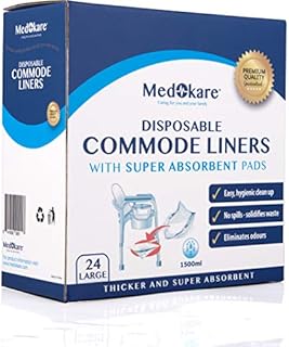 Medokare Commode Liners Pail Bags - With Super Absorbent Pad, 24 Medical Grade