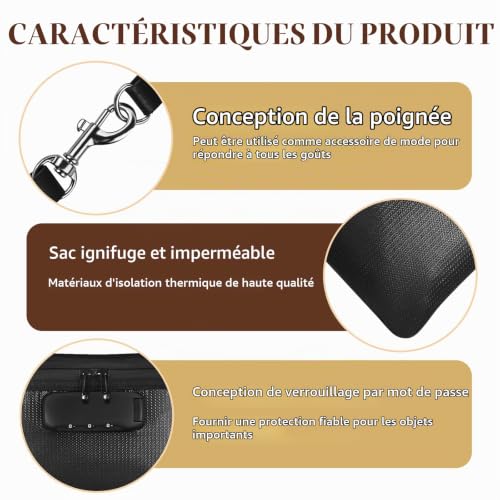 momgyaamz Pochette Anti Feu, Pochette Etanche Ignifuge avec Serrure à Combinaison, Sac de Protection pour Documents Importants, Rangement Papier Zippé pour Voyage et Bureau, 25x17cm Noir – vue 3
