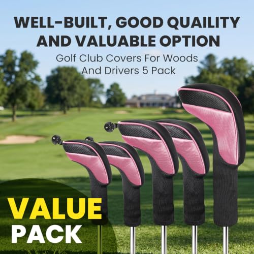 FINGER TEN Golf Club Head Covers with Long Neck- 5 Pcs Pink by FINGER TEN - Used condition - Image 2