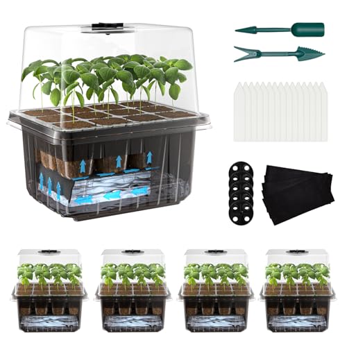 ZHOLAH Seed Starter Trays Self-Watering - Kit with Humidity Dome 5-Pack 60-Cell Plant Seedling Tray Reusable Germination Trays for Indoor Gardening Seeds Growing Starting