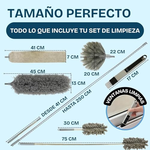 Miniatura 4 de Plumero Atrapapolvo Extensible De Microfibra De 6 Piezas Lavables Para Eliminar El Polvo Kit Limpia Polvo Con Cepillo Para Ranuras, Ventanas Y Puertas Gris