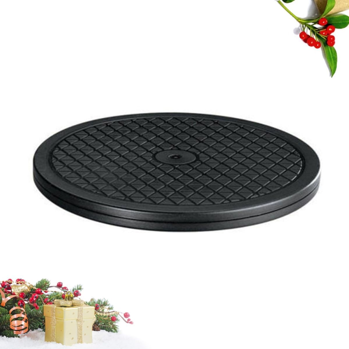 360 Degree Rotation Display Turntable 12 Inch Round Black PVC Turntable Accessory with Smooth Swivel Function for Home and Office Use