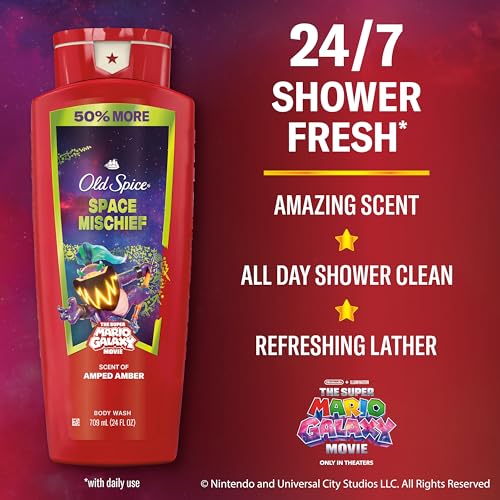 Image of Old Spice X Super Mario, Space Mischief with Armed Amber Scent, Aluminum Free Deodorant + Body & Face Wash Bundle for Men, Smell Super with 24 /7 Lasting Freshness & 24 /7 Shower Clean (Pack of 2)