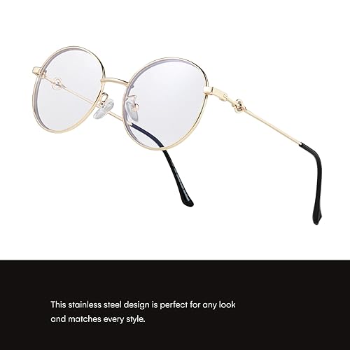 Miniatura 4 de Readerest Lentes de lectura con bloqueo de luz azul (dorado, aumento de 0), a la moda, para hombres y mujeres, antirreflejos, antifatiga ocular,