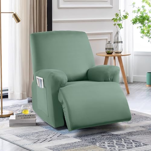 Image of TAOCOCO Stretch Recliner Chair Covers 3-Pieces Solid Furniture Covers Recliner Cover for Reclining Chair Slipcovers Feature Fitted Soft Washable Recliner Sofa Covers (1 Seat, Bean Green)