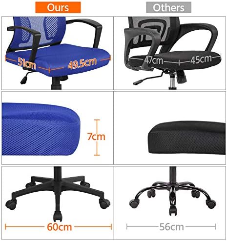 Yaheetech Adjustable Desk Chair Executive Computer Chair Ergonomic Office Swivel Chair with Comfy Lumbar Back Support Arms and Wheels for Home Work or Study Blue