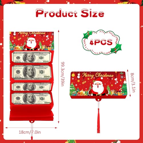 Feirdhoo 4 Stück Weihnachten Geld Geschenkkartenhalter mit 10 Fächern, Ideales Kleine Weihnachtsgeschenke und Partygeschenke, für Freude Überraschung Geldgeschenk Weihnachten