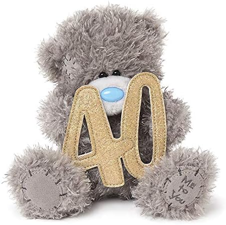 Me to You Tatty Teddy 40th Plush Bear on a Gift Plinth - Official Collection,Blue,gold,grey