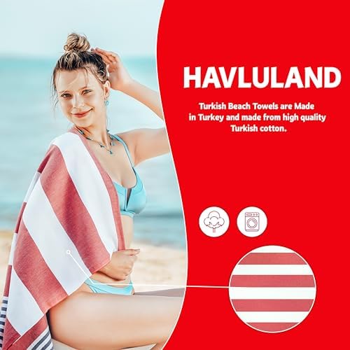 HAVLULAND 6-Packs Turkish Beach Towel Oversized 72"x40", 100% Turkish Cotton, Quick Drying Bath, Pool & Beach Towels - Sand Free, Extra Large, Ultra Soft, Compact & Lightweight for Travel