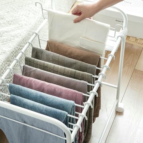 Telescopic Pants Hanger with Wheels, Adjustable Floor Stand for Space-Saving Closet Organization, Multi-Functional Trouser Display