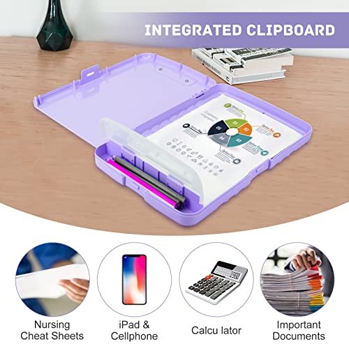 Clipboard With Storage, A4 Storage Clipboard, High Capacity Clipboards With Storage, Heavy Duty Plastic/Nursing Clipboard With Storage, Clipboard Storage With Clip And Pen Holder, Side-Opening, Violet #TOP3